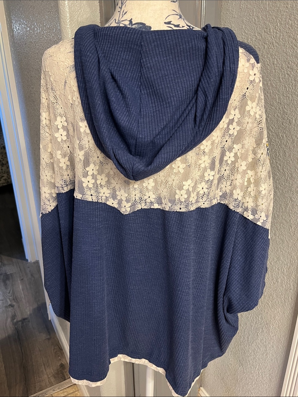 POL Navy Blue Floral Peace Sign Hoodie Blouse - Picture 3 of 6
